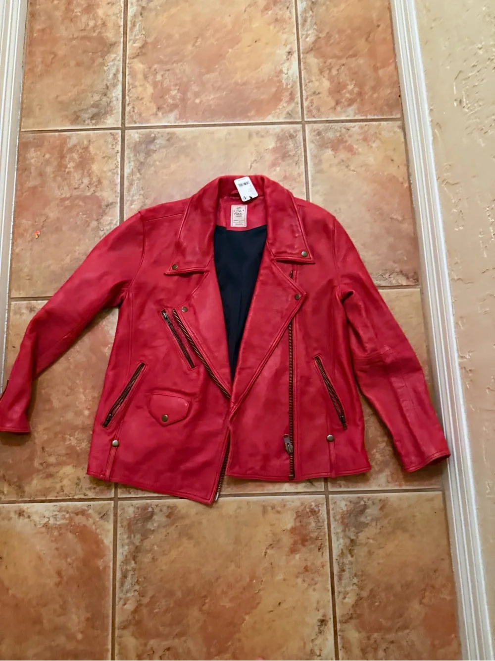 Free People S 100% Leather Jacket New with tag